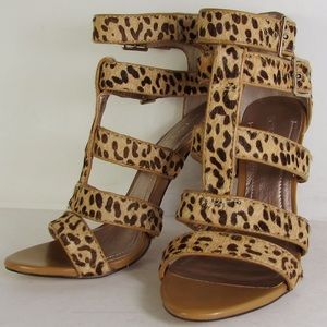 BCBG NEW unique and rare leopard print fur & leather spiked heels